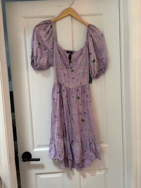 Angie Lavender Floral High-Low Puff Sleeve Dress